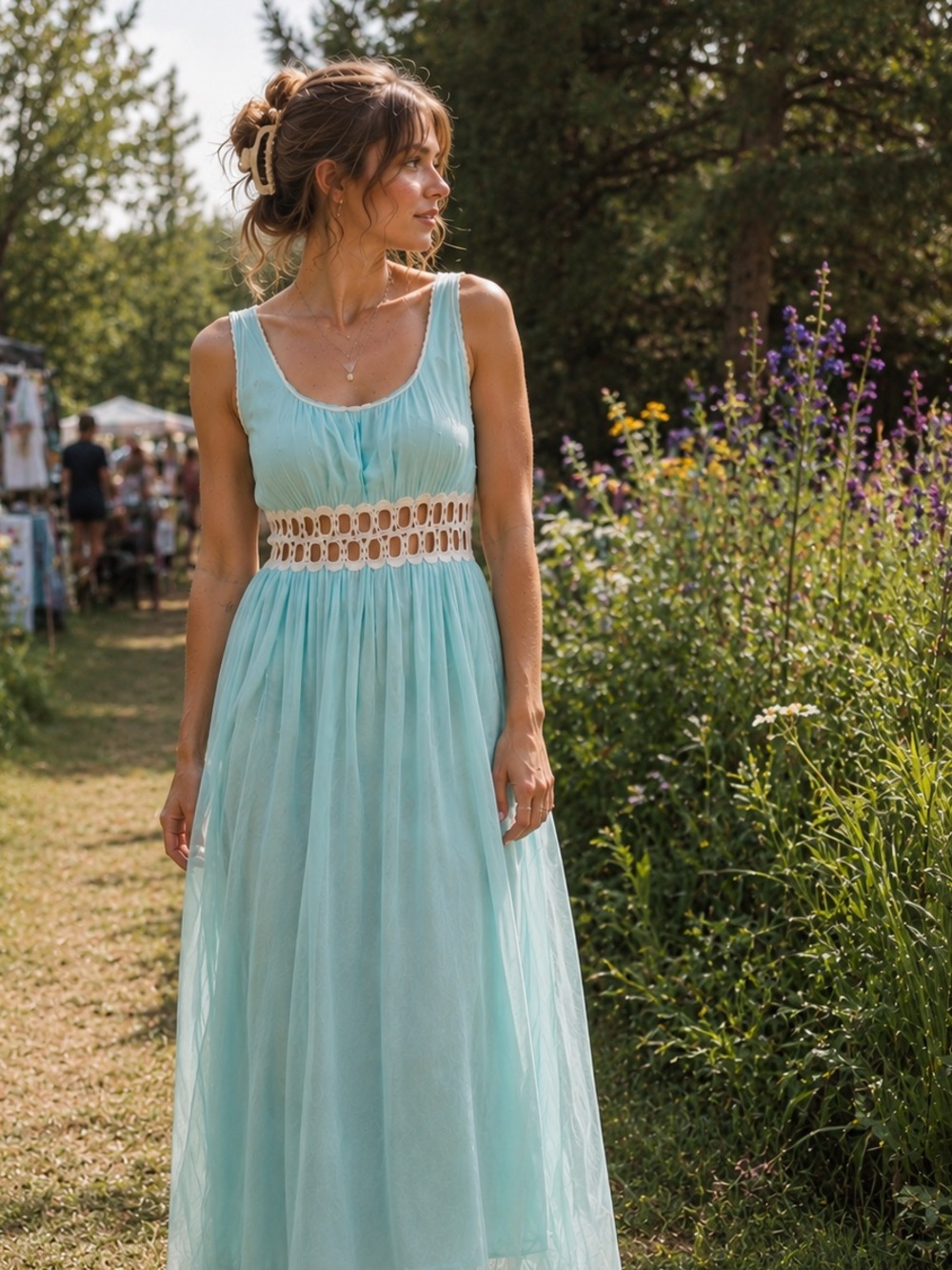 Dreamy 60s Vintage Maxi Nightdress | Empire Waist | Ethereal Romantic Flowy - Picture 1 of 13